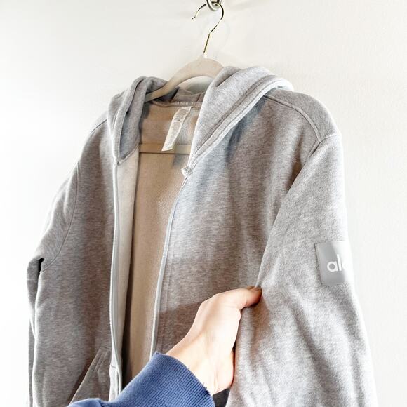 Alo Yoga Renown Heavyweight Full Zip Hoodie Sweatshirt Gray XXS - Picture 5 of 5